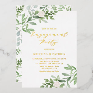 Invitation En Aluminium Aquarelle Vert Fleur blanche Partie d'engagement