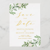 Invitation En Aluminium Aquarelle Vert Fleurs blanches Enregistrer La Date (Recto)