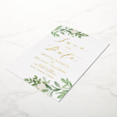 Invitation En Aluminium Aquarelle Vert Fleurs blanches Enregistrer La Date (Rotation)