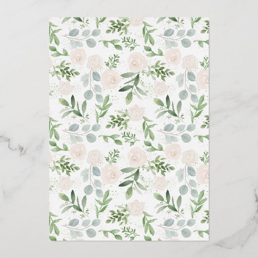 Invitation En Aluminium Aquarelle Vert Fleurs blanches Enregistrer La Date (Verso)