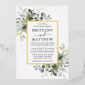 Invitation En Aluminium Aquarelle Vert Mariage Dusty Blue Gold (Recto)