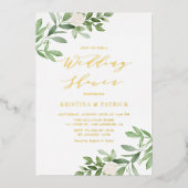 Invitation En Aluminium Aquarelle vert Wedding shower de fleurs blanches (Recto)
