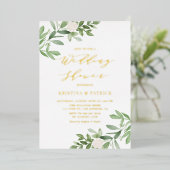 Invitation En Aluminium Aquarelle vert Wedding shower de fleurs blanches (Debout devant)