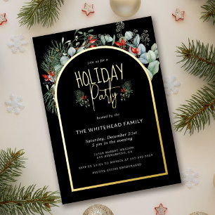 Invitation En Aluminium Aquarelle verte Berry Noël fête Noir