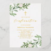 Invitation En Aluminium Aquarelle verte et fleurs blanches Confirmation (Recto)