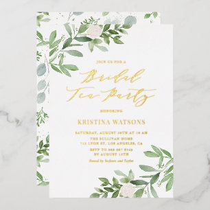 Invitation En Aluminium Aquarelle verte Fleurs blanches Fête de thé nuptia