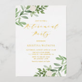 Invitation En Aluminium Aquarelle verte Fleurs blanches Parti de retraite (Recto)