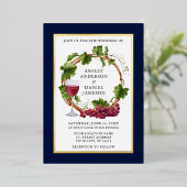 Invitation En Aluminium Aquarelle Vignes Vins Wreath Mariage Blue Gold (Debout devant)