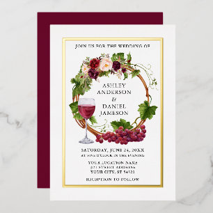 Invitation En Aluminium Aquarelle Vins de raisin Bourgogne Floral Wreath O