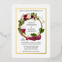 Aquarelle Vins de raisin Floral Wreath Mariage Or