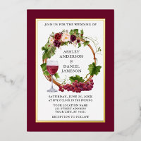 Aquarelle Vins de raisin Floral Wreath Or Bourgogn