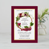 Invitation En Aluminium Aquarelle Vins de raisin Floral Wreath Or Bourgogn (Debout devant)