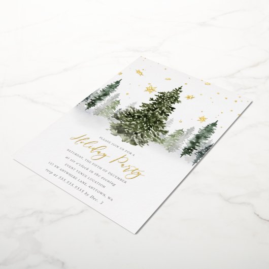 Invitation En Aluminium Aquarelle Winter Forest Fête Gold (Rotation)