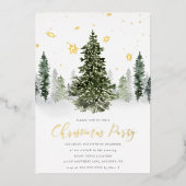 Invitation En Aluminium Aquarelle Winter Forest Noël Party Gold (Recto)