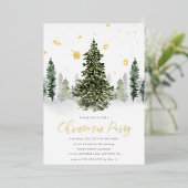 Invitation En Aluminium Aquarelle Winter Forest Noël Party Gold (Debout devant)