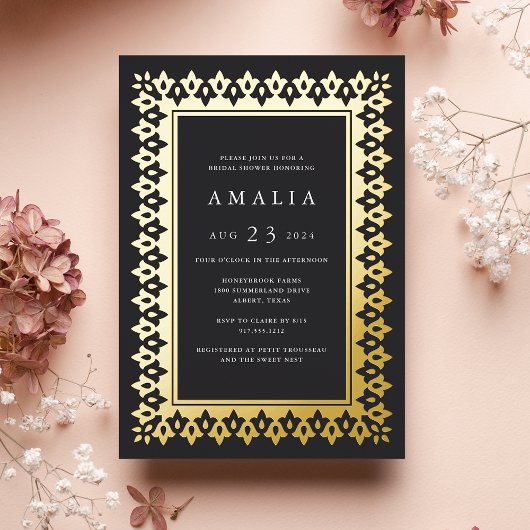 Invitation En Aluminium Arabesque | Elegant Glam Fête des mariées Gold