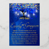 Invitation En Aluminium Arbre à feuilles de cœur bleu Or de mariage (Recto)