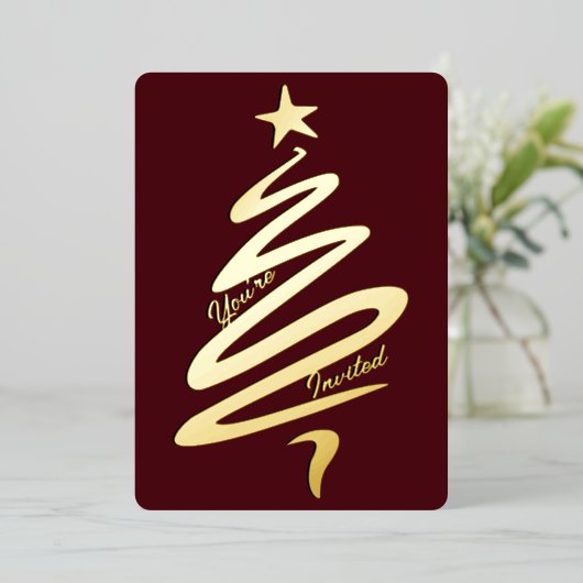 Invitation En Aluminium Arbre de Noël abstrait moderne pour les fêtes (Debout devant)