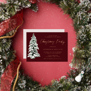 Invitation En Aluminium Arbre de Noël Élégant enneigé Fête de Noël Or
