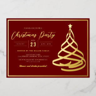 Invitation En Aluminium Arbre de Noël élégant rouge doré pour la fête de N