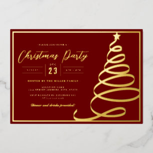 Invitation En Aluminium Arbre de Noël élégant rouge or fête de Noël