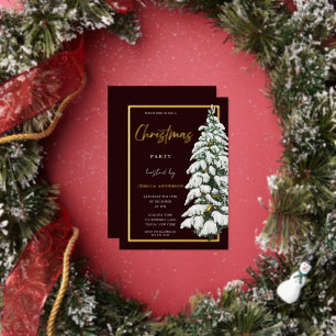 Invitation En Aluminium Arbre de Noël enneigé Fête de Noël Or
