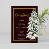 Invitation En Aluminium Arbre de Noël neigeux Jeu de Noël Or (Debout devant)