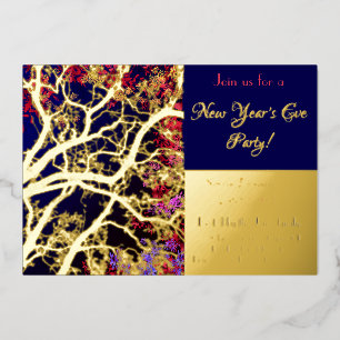 Invitation En Aluminium Arbre doré feuilles multicolores / fête du nouvel