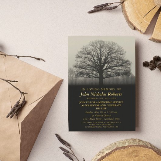 Invitation En Aluminium Arbre Silhouette Memorial Service Gold