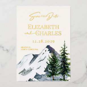 Invitation En Aluminium Arbres d'hiver Montagnes Vacances Sauvegarder la D