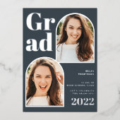 Invitation En Aluminium Arc bleu argenté moderne 3 photos graduation (Recto)