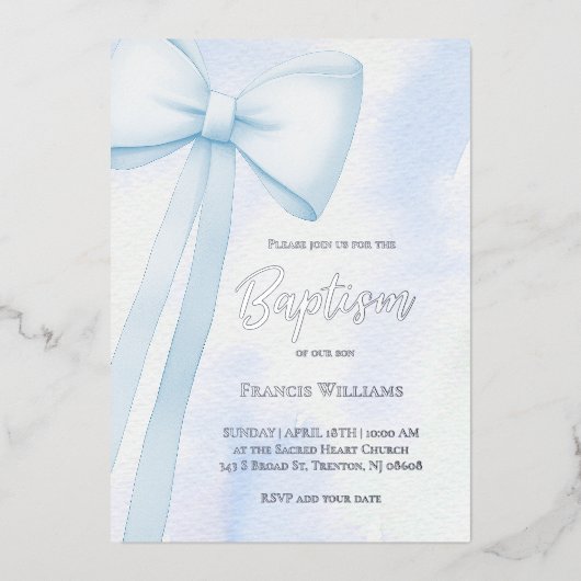 Invitation En Aluminium arc bleu | Baptême (Recto)