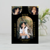 Invitation En Aluminium Arc boho chic moderne noir 4 graduation photo (Debout devant)