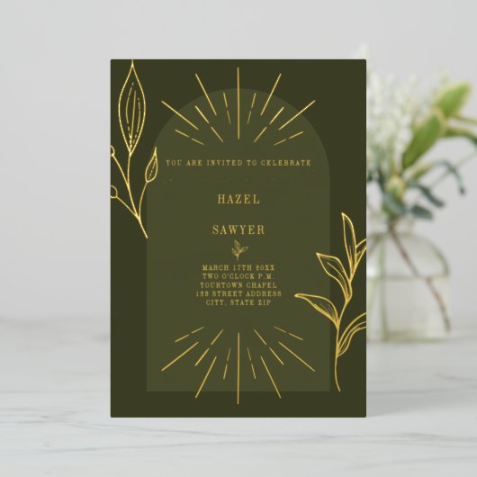 Invitation En Aluminium Arc d'art en ligne vert botanique (Debout devant)