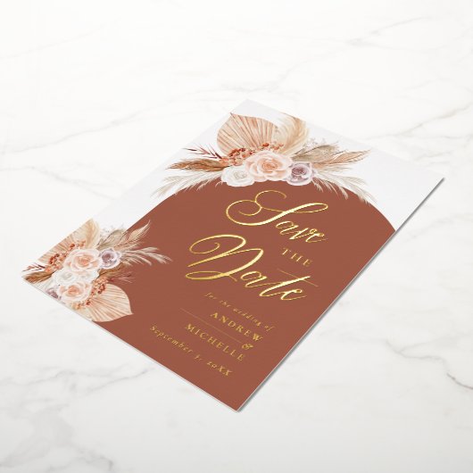 Invitation En Aluminium Arc de gazon de Pampas Terracotta Bohème Photo Mar (Rotation)