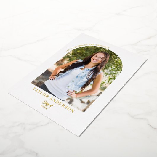 Invitation En Aluminium Arc de script moderne Photo Blue Graduation Party (Rotation)