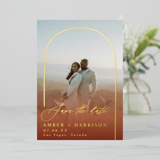 Invitation En Aluminium Arc élégant Calligraphie moderne Enregistrer la da (Debout devant)