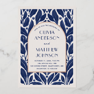 Invitation En Aluminium Arc en or moderne élégant. Mariage floral bleu mar
