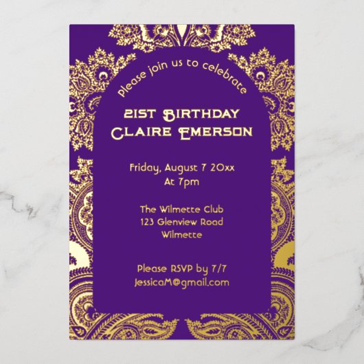 Invitation En Aluminium arc en Paisley (Recto)