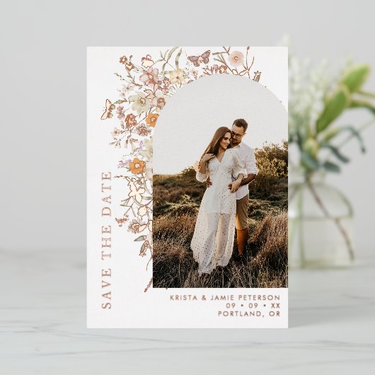Invitation En Aluminium Arc Fleur sauvage d'automne photo mariage Enregist (Debout devant)