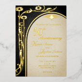 Invitation En Aluminium Arc floral Art nouveau Noir et or huile (Recto)