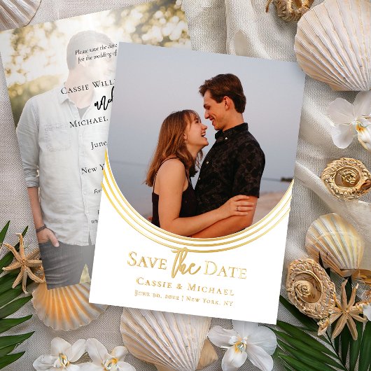 Invitation En Aluminium Arc inversé Deux mariage photo Enregistrer la date