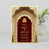 Invitation En Aluminium Arc Islamique Royal Maron Rouge Musulman Mariage O (Debout devant)