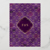 Invitation En Aluminium Arc marocain violet foncé Mariage musulman or (Verso)