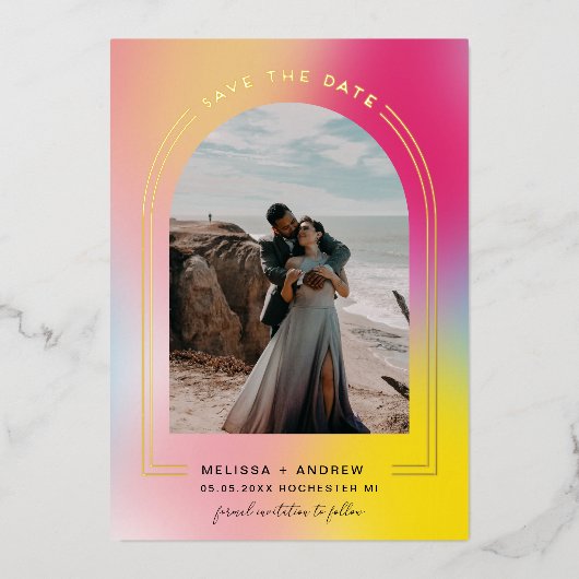 Invitation En Aluminium Arc Minimal Enregistrer La Date Ombre (Recto)