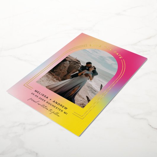 Invitation En Aluminium Arc Minimal Enregistrer La Date Ombre (Rotation)