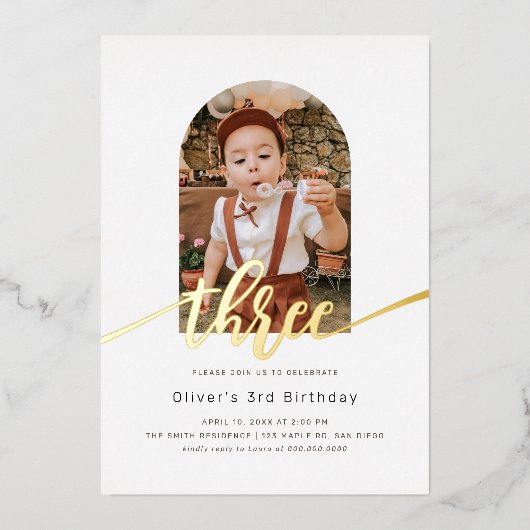 Invitation En Aluminium Arc minimal moderne photo 3e anniversaire (Recto)