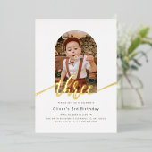 Invitation En Aluminium Arc minimal moderne photo 3e anniversaire (Debout devant)