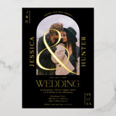Invitation En Aluminium Arc moderne Boho 2 photos mariage noir (Recto)