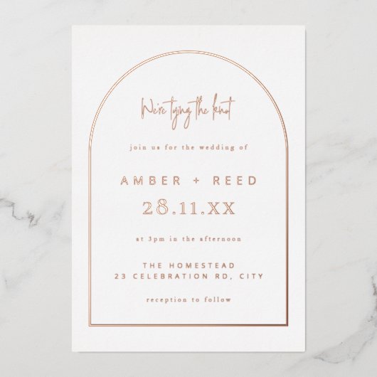 Invitation En Aluminium Arc moderne Mariage Real Rose Gold Foil (Recto)